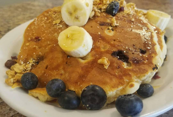 Banana Blue Crunch Pancakes